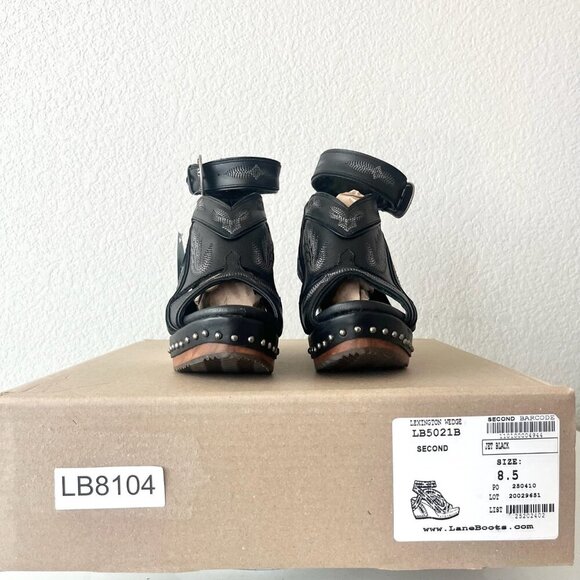 Lane Boots LEXINGTON Womens Black Wedges 8.5 Western Sandals Cowgirl Wooden Heel - Picture 10 of 11